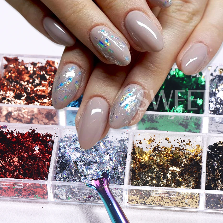12 grades folhas douradas unha - Glitter Vinyl Roll avaliação e preço